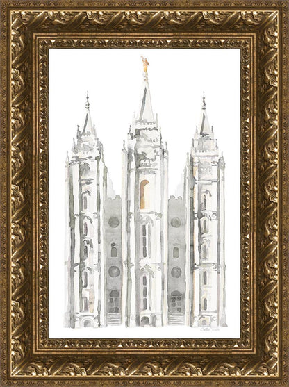 Salt Lake City Temple Watercolor in Gray