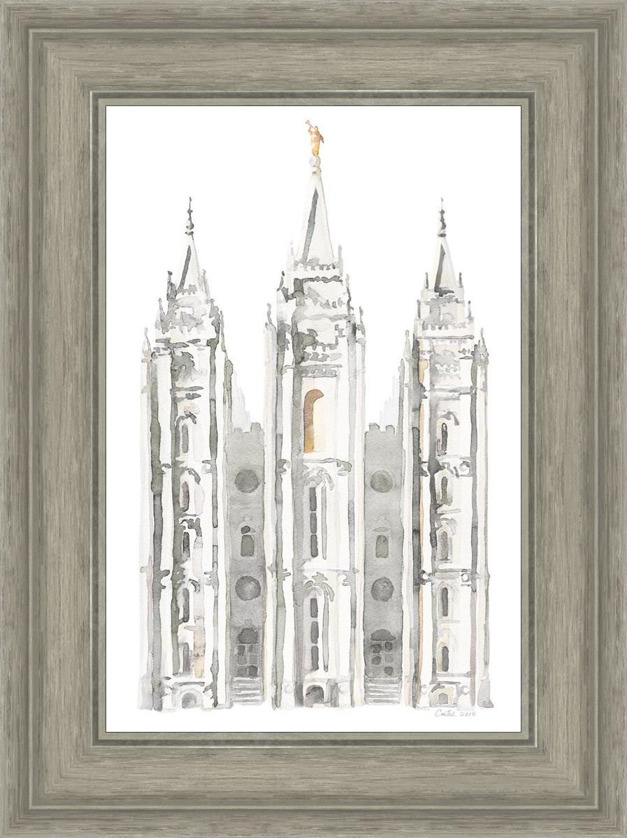 Salt Lake City Temple Watercolor in Gray
