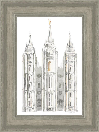 Salt Lake City Temple Watercolor in Gray