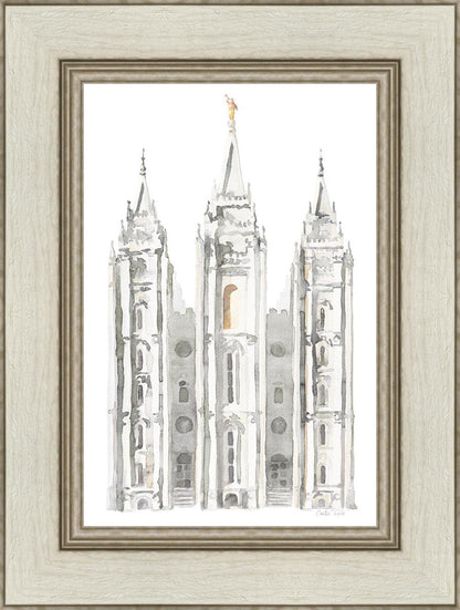 Salt Lake City Temple Watercolor in Gray