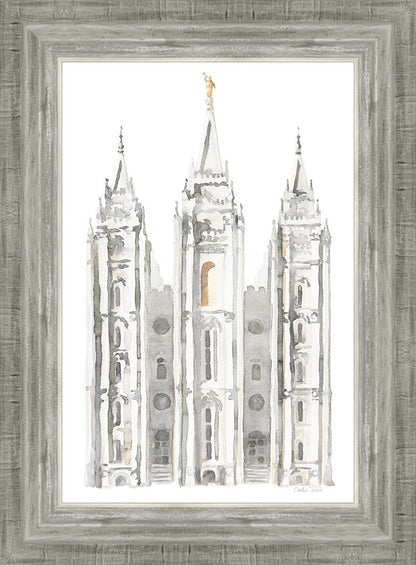 Salt Lake City Temple Watercolor in Gray