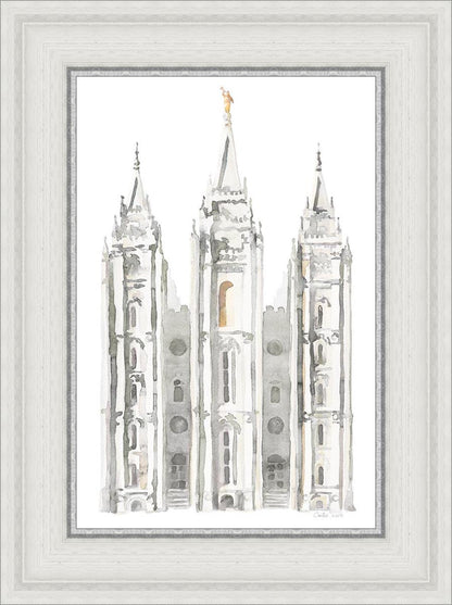 Salt Lake City Temple Watercolor in Gray