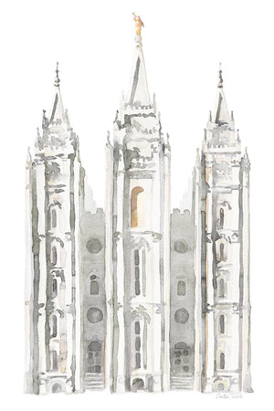 Salt Lake City Temple Watercolor in Gray