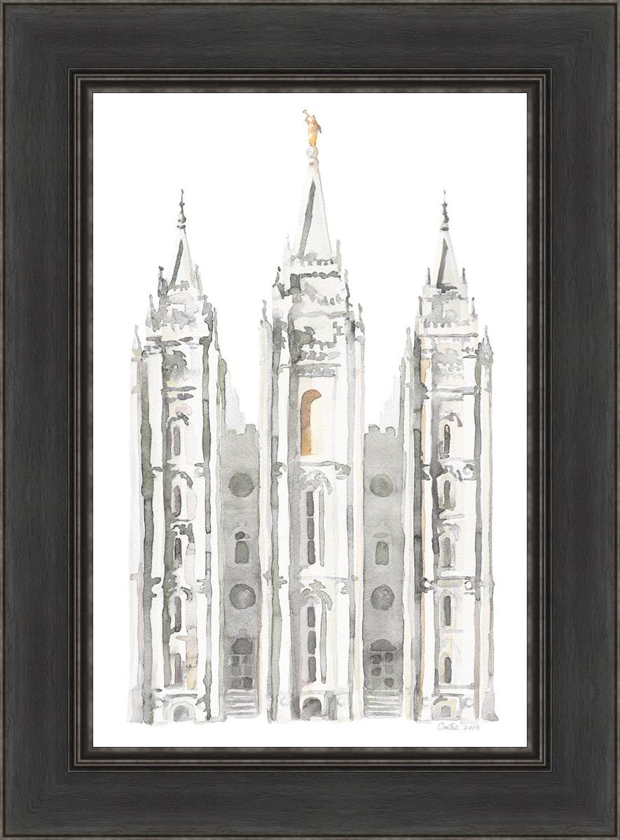 Salt Lake City Temple Watercolor in Gray