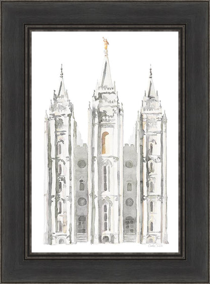 Salt Lake City Temple Watercolor in Gray