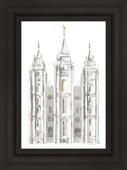Salt Lake City Temple Watercolor in Gray