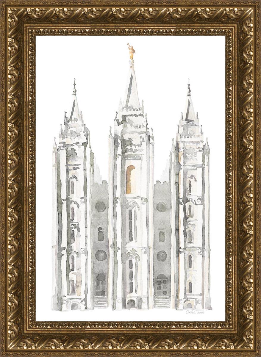 Salt Lake City Temple Watercolor in Gray