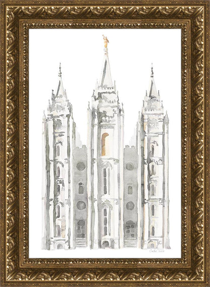 Salt Lake City Temple Watercolor in Gray