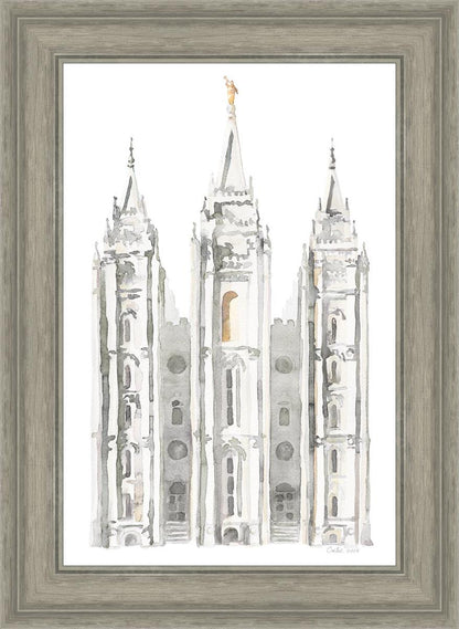 Salt Lake City Temple Watercolor in Gray