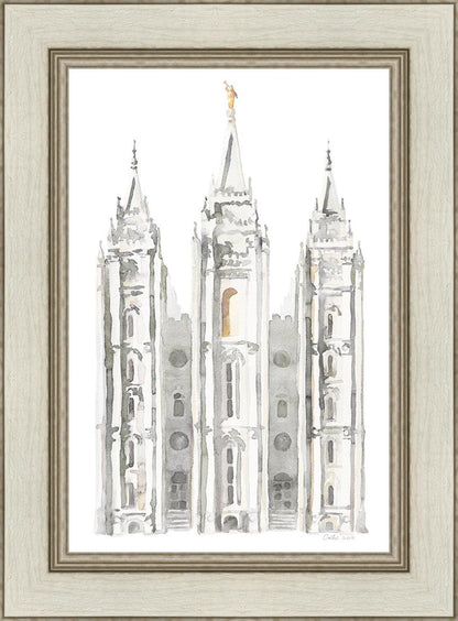 Salt Lake City Temple Watercolor in Gray
