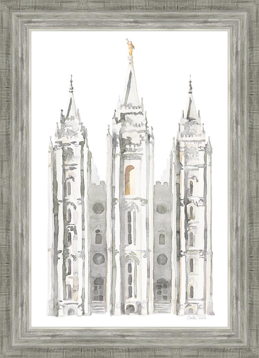 Salt Lake City Temple Watercolor in Gray