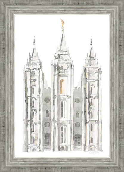Salt Lake City Temple Watercolor in Gray