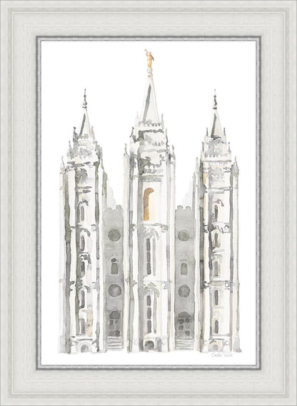 Salt Lake City Temple Watercolor in Gray
