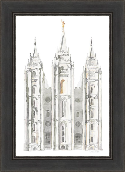 Salt Lake City Temple Watercolor in Gray
