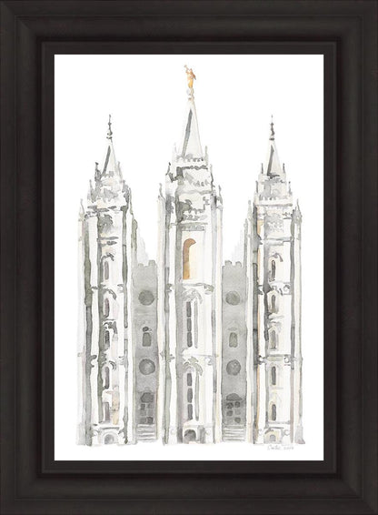 Salt Lake City Temple Watercolor in Gray