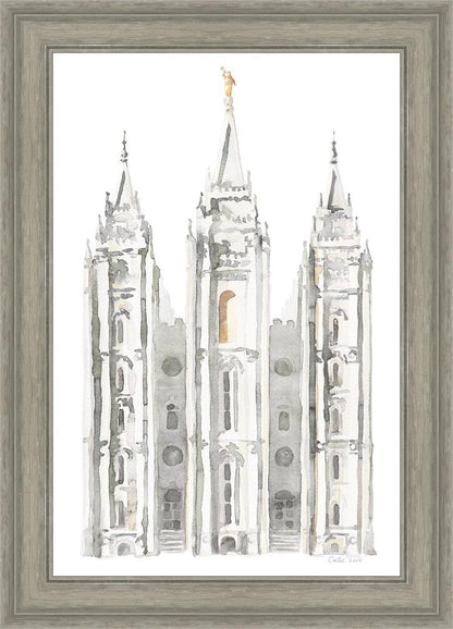 Salt Lake City Temple Watercolor in Gray