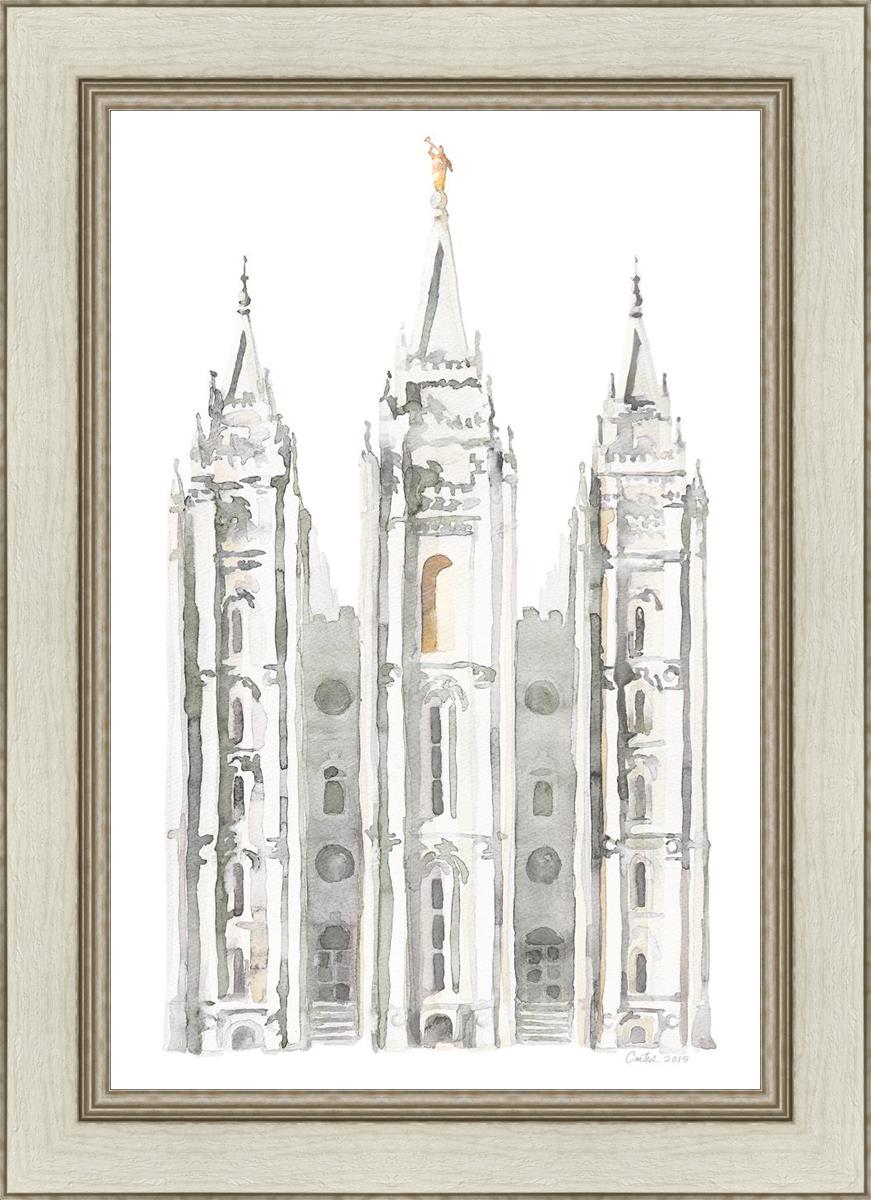 Salt Lake City Temple Watercolor in Gray