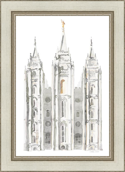 Salt Lake City Temple Watercolor in Gray