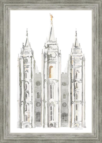 Salt Lake City Temple Watercolor in Gray