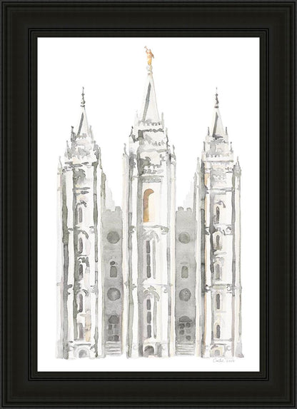 Salt Lake City Temple Watercolor in Gray