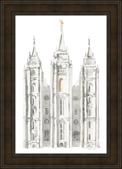 Salt Lake City Temple Watercolor in Gray