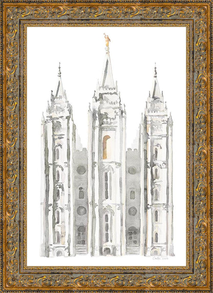 Salt Lake City Temple Watercolor in Gray