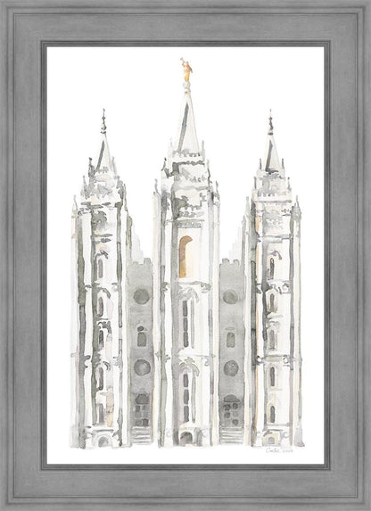 Salt Lake City Temple Watercolor in Gray