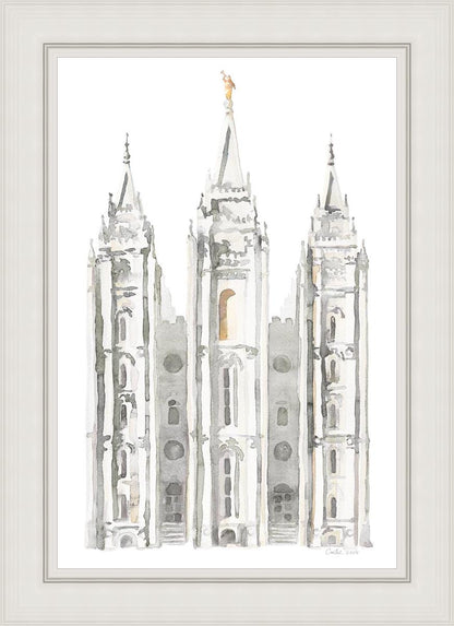 Salt Lake City Temple Watercolor in Gray