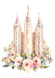 Salt Lake City Temple Floral Watercolor