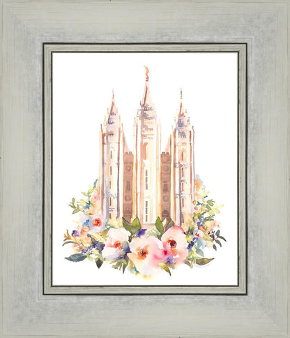 Salt Lake City Temple Floral Watercolor