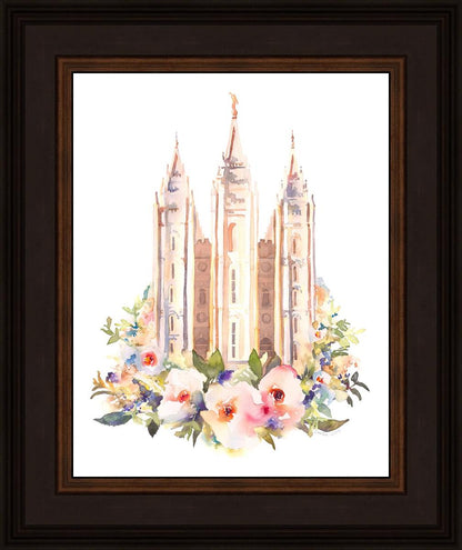 Salt Lake City Temple Floral Watercolor