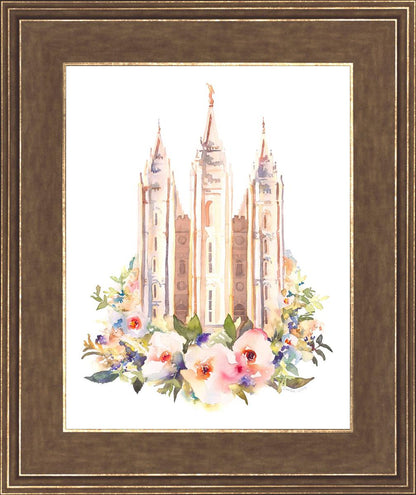 Salt Lake City Temple Floral Watercolor