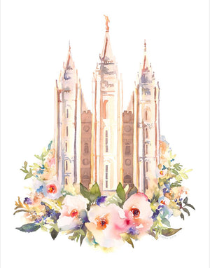 Salt Lake City Temple Floral Watercolor